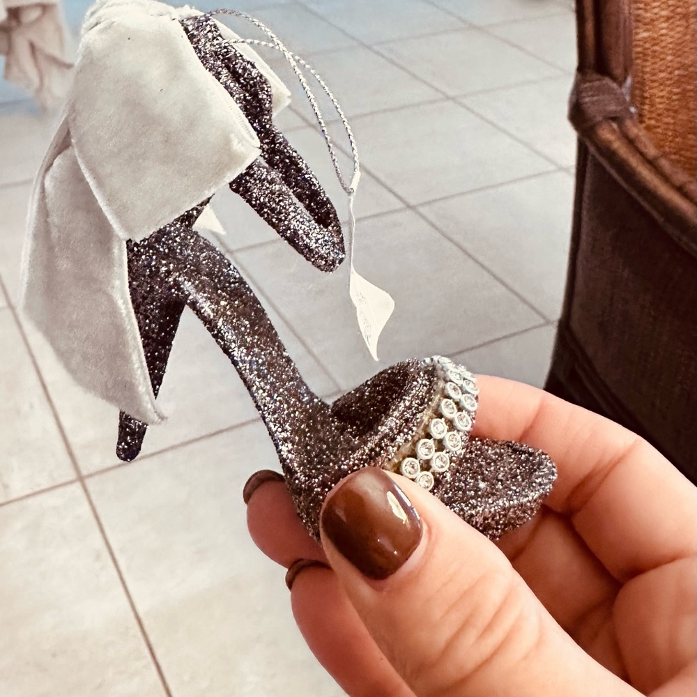 Glittery silver high heel ornament